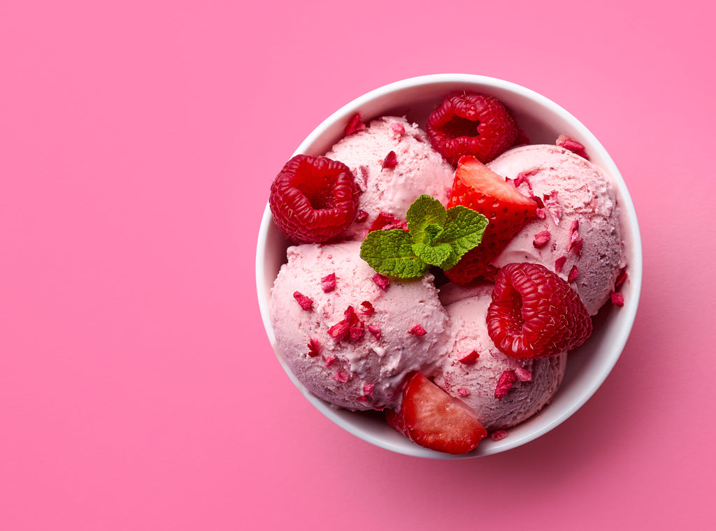 A bowl of raspberry ice cream