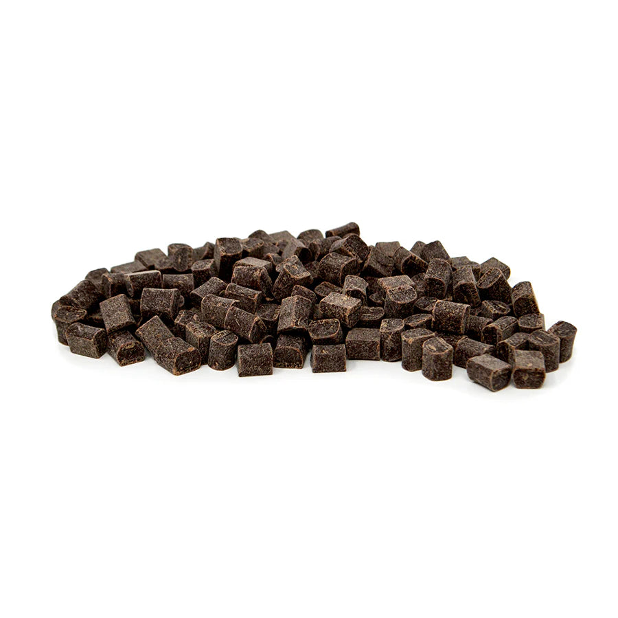 Dark brown cube-shaped items on a white background